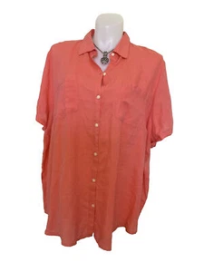 NWT-LANDS END WOMENS BLOUSE 100% LINEN SIZE 3X 24W-26W ORANGE COLOR. - Picture 1 of 8