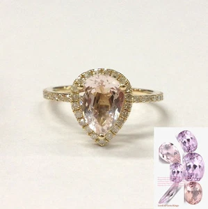 6x8mm Pear Cut Morganite Halo Diamonds Wedding Engagement Ring 14K Yellow Gold - Picture 1 of 4