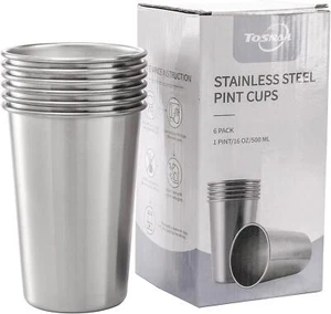 Tosnail 6 Pack 16 Oz Stainless Steel Pint Cups Metal Cups Unbreakable Drinking - - Picture 1 of 7