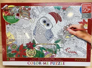Eurographics Coloring Jigsaw Puzzle: “Holly Jolly Owl” -300 Piece Color-Me (New) - Picture 1 of 4