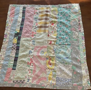 Vintage feed sack fabric small table topper 25” x 26” flowers, plaids and More - Picture 1 of 12