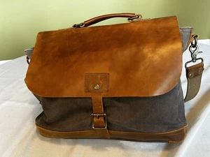 Ecosusi Tasche Messenger Canvas braun Leder Umhängegurt - Bild 1 von 9