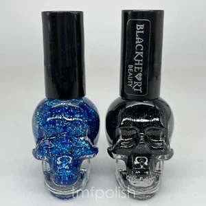 2 New Blackheart Nail Polishes - Purple Blue Glitter & Black Sparkle - Picture 1 of 3