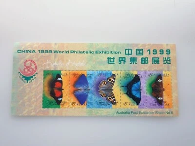 China 1999 Exposición Filatélica Mundial Mariposas Australia Estampillas Mini Hoja Foto 1 de 4