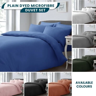 Plain Duvet Cover Quilt Bedding Set with Pillowcases Brushed Microfibre All size