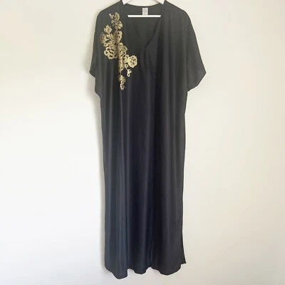 NWT Vtg Avon Private Treasures Gold N’ Glamour Black Muumuu Caftan Glitter M/L - Imagem 1 de 4