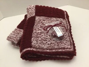 AFGHAN - LARGE -Hand Knit- 56" X 45" - Wine & Pink/White Mix- Machine Wash &Dry - Picture 1 of 12