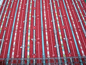 3 Yards Cotton Fabric - Henry Glass Live Love Meow Cats Collar Stripe on Red - Picture 1 of 1