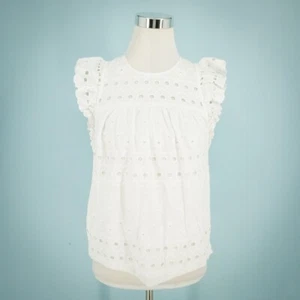 Kate Spade Size Small S White Eyelet Lace Cap Ruffle Flutter Short Sleeve Top - Picture 1 of 7