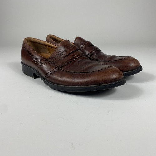 Mocassino Ecco Shock Point uomo taglia US 13 EU 47 pelle marrone scarpe comode slip on