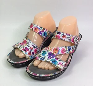 Alegria LOTI BLOOM Wedge Slides Multi Color Floral LOT-139 Sandals Size 8 - Picture 1 of 11