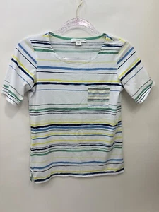 Camiseta Brax Feel Good blanca azul verde rayas para mujer talla 34, XS - Imagen 1 de 9