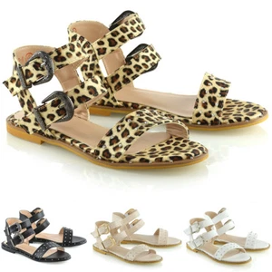 Sandalias planas de gladiador para mujer Zapatos de vacaciones con doble correa y punta abierta talla - Imagen 1 de 21