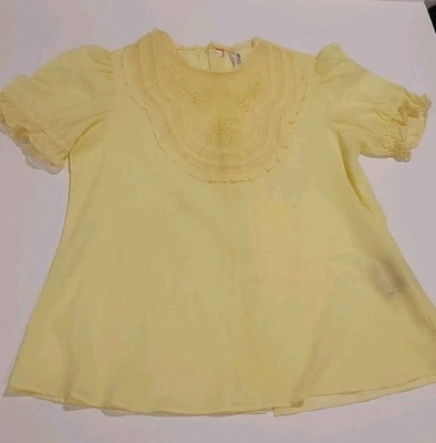 Prairie 衬衫衬衫蕾丝前扣背面短袖 Cottagecore 复古黄色 — 第 1/4 张图片