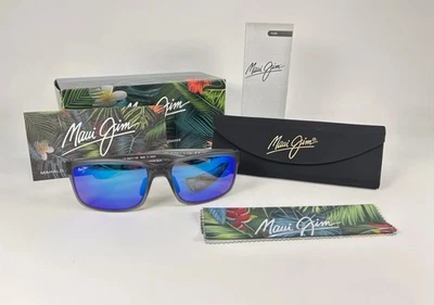 Óculos de sol polarizado Maui Jim Pokowai Arch MJ439-11M cinza azul fosco Havaí - Imagem 1 de 4
