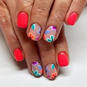 Acrylic Nails Press on,Press on 0.04 Fl Oz (Pack of 24), Cute Flowers-1 - Picture 1 of 6