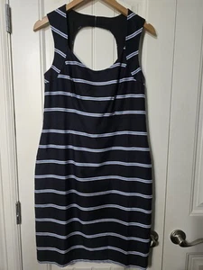 Nuevo con etiquetas Vestido Vaina Ann Taylor Azul Marino Rayas Espalda Abierta y Sin Mangas Divididas Talla 8 - Imagen 1 de 6