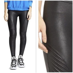 Spanx Faux Leather Very Black Moto Leggings Medium Pants  - Picture 1 of 14