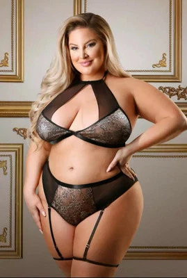 LINGERIE FANTASIA - Conjunto de sutiã de renda sexy prata halter tease LOGAN | QUEEN | - Imagem 1 de 4