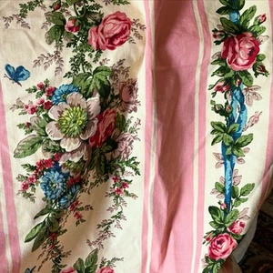 Tela de algodón mariposa rosa cinta floral francesa vintage ~ rosa azul verde - Imagen 1 de 11