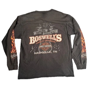 VTG Harley Davidson Long Sleeve Flames  Boswell’s Nashville TN SZ L USA Fade Y2K - Picture 1 of 14