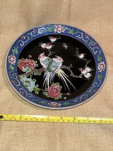 Antico piatto floreale pavone Satsuma giapponese antico 9 1/2" firmato. - Foto 1 di 6
