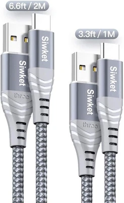 Siwket USB Type C Cable 3A Fast Charging Cord, 2Pack 1M 2M A 1m2m, Grey  - Image 1 of 4