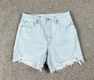 Levi's 501 Shorts Mens 33 Blue Light Wash Denim Cut Off Button Fly Jorts - Picture 1 of 10