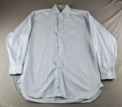 Camisa Ben Silver Charleston Hombre 15.5 33 Blanco Cuadros Abotonada Manga Larga Algodón Foto 1 de 4