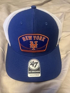 '47 Brand New York Mets Men Blue Orange Region Patch Trucker Adjustable Hat NWT - Picture 1 of 1