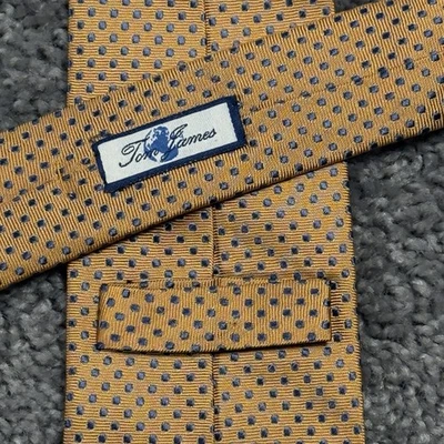 Corbata de seda Tom James para hombre dorada naranja tejida puntos azules Foto 1 de 2