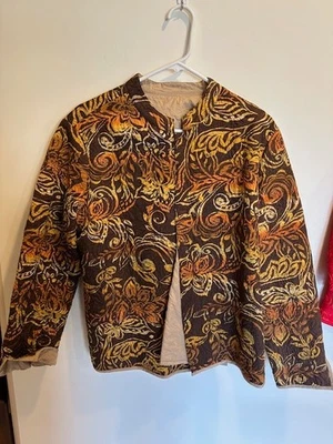 Chaqueta acolchada reversible marrón naranja amarillo floral tostado sin marca talla M Foto 1 de 2