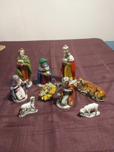 Peltro Italien Krippe schweres Zinn, handbemalt selten gestempelt 9-teilig.  - Bild 1 von 19