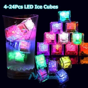 24x Waterproof Light Up LED Ice Cubes for Drinks Party Glowing Flashing Ice Cube - Picture 1 of 24