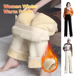 Womens Winter Warm Thick Trousers Thermal Fleece Lined Elastic Casual Pants - Picture 1 of 18