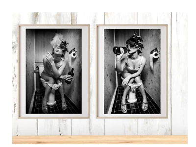 Girl on Toilet Drinking And Smoking Poster Wall Art Photo Print Party Girl A3-A5