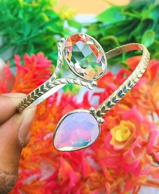 White Glass Topaz 925 Sterling Silver Plated Adjustable Cuff  Bangle Jewelry~ - Image 1 of 2