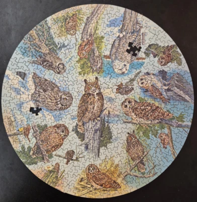 Vintage Springbok Circular Puzzle Owls 1973 2 Pieces Missing - Image 1 of 4