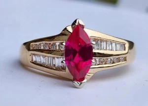 14k Diamond Engagement Ring w/ Lab Created Ruby - Picture 1 of 4