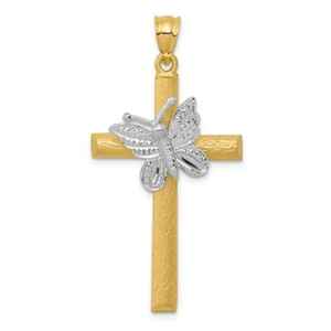 14k 14kt Two-tone Cross Butterfly Pendant 43 mm X 22 mm - Picture 1 of 4