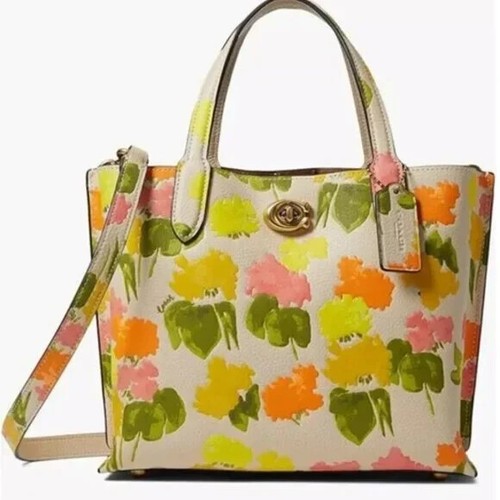 Borsa a tracolla NUOVA autentica COACH colore acqua fiori pelle WILLOW