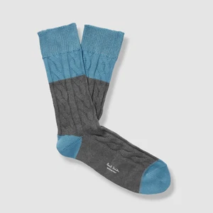 $40 Paul Smith Men's Blue Gray Uruguay Cable-Knit Logo Italy Crew Socks Size OS - Picture 1 of 2