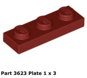 Lego 2x 3623 Dark Red Plate 1 x 3 9526