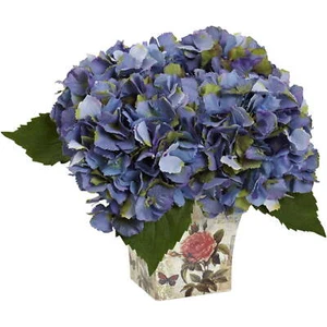 Hydrangea Artificial Flower Arrangement with Floral Planter, Blue - Picture 1 of 1