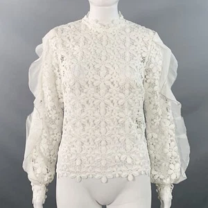 Blusa AUTORRETRATO Talla 6 Blanca Poliéster Algodón Floral Crochet Volantes - Imagen 1 de 9