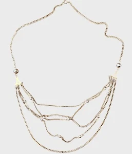 Collana vintage a strati tono oro 5 accenti di perline e catena 24" bavaglino 5 fili - Foto 1 di 3