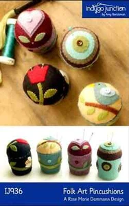 Indygo Junction Folk Art Pincushions IJ 936 Embroidery Tulip Bird Heart 4 Gifts - Picture 1 of 6
