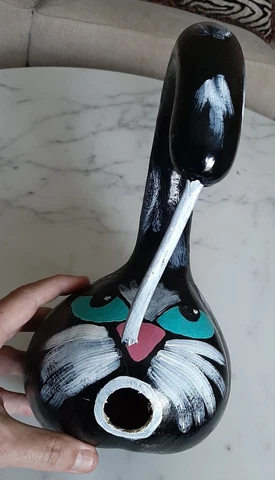 BLACK CAT HAND-PAINTED GOURD BIRDHOUSE FOLK ART ~ ONE OF A KIND ~ LARGE 12 INCH Cover