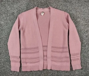 OshKosh B'gosh Sweater Girls Sz 14 Pink Open Front Crocheted Cardigan Vintage - Picture 1 of 12