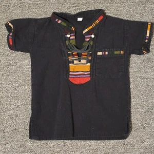 Ethnic Embroidered Shirt Colorful Accents Short Sleeve Top Size 2 - Picture 1 of 3